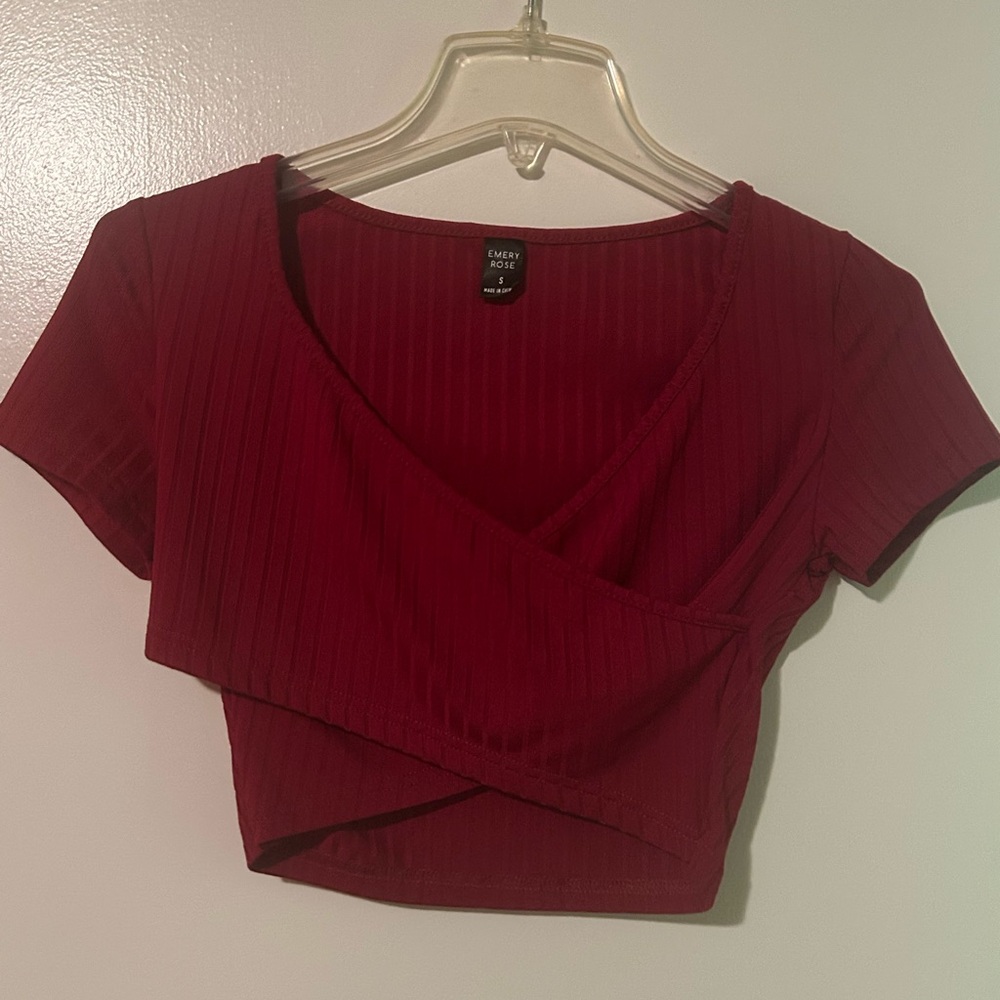 Forever 21 Red Ribbed Wrap Crop Blouse